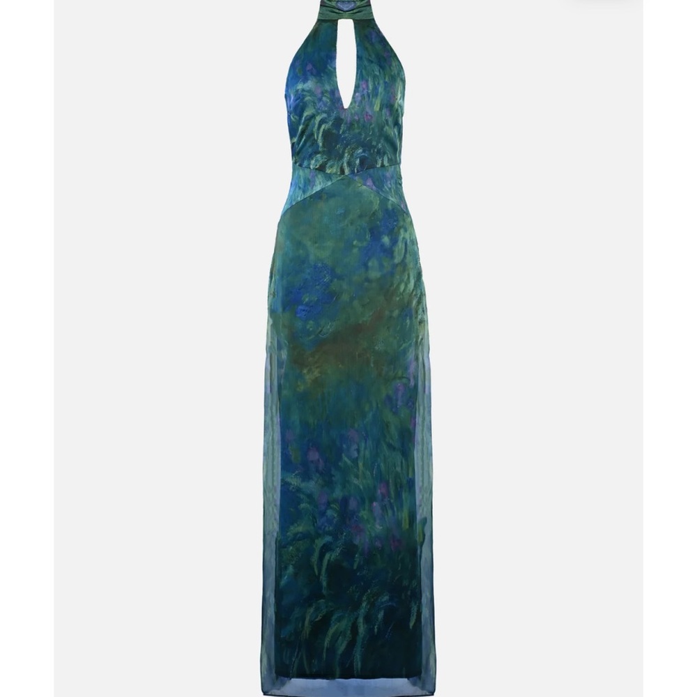 Elegant Blue and Green Halter Wedding Dress
